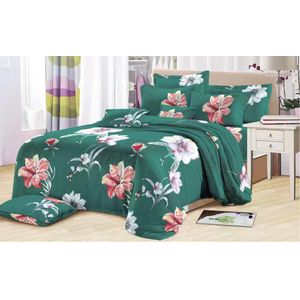Drap coton double lit  - Comprend 1 drap plat et 2 taies d'oreiller - verte