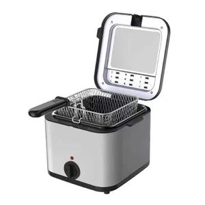 Flushrenic Friteuse électrique 2,5L, friteuse domestique à panier 1000W, friteuse de comptoir pour poulet, crevettes, frites, quartiers de pommes de terre, etc. (9,1x8,3x7,5 pouces) (110V)