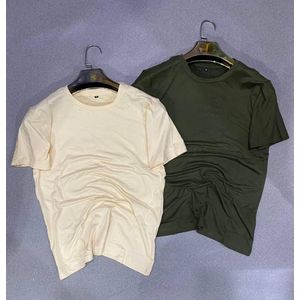 Lot de 2 T-Shirts Classiques Col Rond pour Homme - Crème & Vert Olive - 100% Coton 