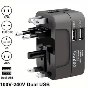Adaptateur secteur universel avec double port de charge USB, prise de voyage universelle et prise, adaptateur secteur multipays, européen, américain, britannique