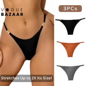 VOGUE BAZAAR Lot de 3 Tangas Sexy pour Femmes Sports Invisibles, Ensemble de Tanga & Hipster en Soie Glacée, Sous-vêtements Ultra-Élastiques Respirants Noir & Orange & Gris