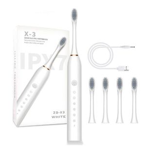 Brosse à dents électrique à six vitesses avec recharge USB - Blanc