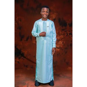 Ensemble 2 Pièces Tenue Africaine en Bazin Riche Gold avec broderie pour Enfant - 3 à 10ans - Bleu Turquoise