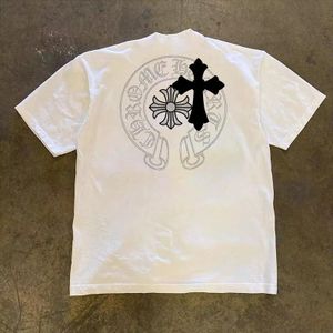 T-shirt en coton de haute qualité à imprimé de croix noir et blanc, tee-shirt lourd ample style high street unisexe