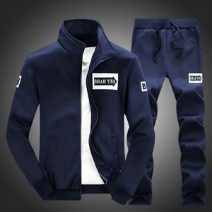 Ensemble de jogging athlétique décontracté pour hommes, 2 pièces, fermeture éclair complète, bleu