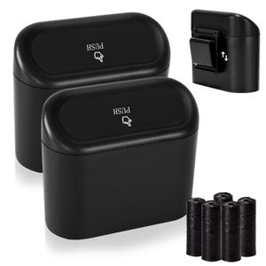 Flushrenic Poubelle de voiture miniature 2 pièces avec couvercle, petite poubelle, poubelle anti-fuite en ABS, accessoires intérieurs de voiture, poubelle ménagère, adaptée pour voitures et bureaux, avec 30 sacs à ordures