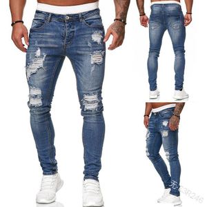 Berrykey Jean extensible fin pour hommes, jambes droites et étroites, tendance pantalon long bleu