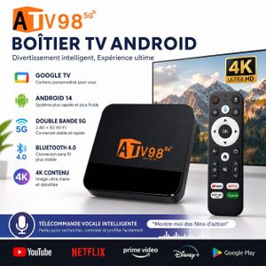 TV Box Android - 4K Ultra HD - 2 Go De RAM 16 Go De ROM - 5G Android 14 - Commande vocale - Bluetooth 4.0