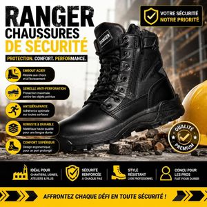 Ranger Chaussures De Sécurité Homme – Bottes De Travail Anti-Perforation Embout Acier – Chaussures Antidérapantes Chantier Industrie – Noir
