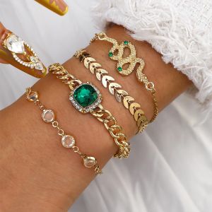 CALLIARA Set de 4 Bracelets Empilables Serpent Émeraude Niche, Design Épi de Blé Nacre Luxe Léger, Bijou de Poignet Personnalité Élégant