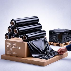 Rouleau de Film Étirable Noir Opaque - 350m - Protection Anti-Vol et Confidentialité - Haute Adhérence - idéal Logistique et Emballage - Bobine 