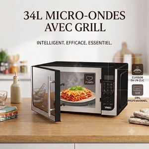 YAKI Four à Micro-Ondes Avec Grill 34 Litres - 1200W - Garantie 12 Mois - Noir