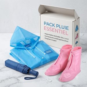 Pack Protection Pluie Complet Imperméable, Surchaussures Antidérapantes et Parapluie Compact – Kit Protection Pluie Complet