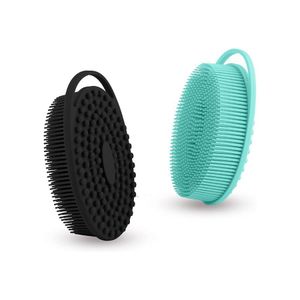 Flushrenic 2 morceaux Silicone Body Scrubber (vert + noir), brosse à corps en silicone antibactérienne, brosse à corps exfoliante pour la peau sensible, brosse à douche antibactérienne, essentielle pour les salles de bains masculines et féminines