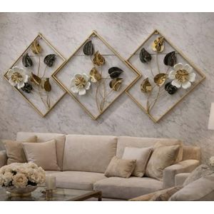 Tableau decoration mural 3 pcs en metal pvd