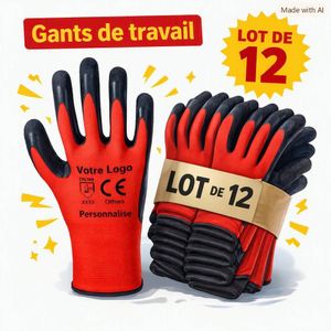 Gants de travail très robuste antidérapant, Gants de Sécurité Hautes Performances - Paume en Crêpe de Latex Noir - Jauge 10 - Tricot Rouge - Certifié CE
