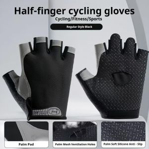 Gants demi-doigts élastiques respirants – amortis, pour sport outdoor (vélo, rando, escalade)
