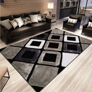Tapis moderne de grande surface à motif abstrait noir et blanc en carreaux gris, adapté pour salon, chambre, corridor facile à nettoyer - 100*200CM