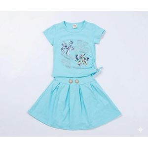 Ensemble 2 Pièces Fille - T-shirt Imprimé & Jupe Plissée à Boutons Bijoux