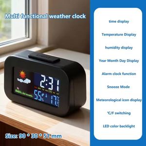 Horloge météo avec affichage couleur - Sllance de la température et de l'humidité, rétroéclairage LED coloré, affichage de la date, réveil pour la chambre