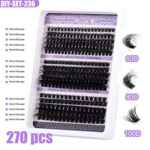 Extensions de cils en touffes épaisses 60D+80D+100D, courbure D, cils individuels fins, 10-18 mm, 270 pièces