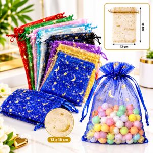 Sac en Organza coloré 100 pièces - taille 13x18cm - sac d'emballage de bijoux, sac à cordon cadeau de mariage 