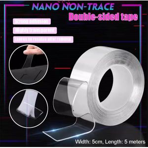 Ruban adhésif double face Nano - Sans trace, lavable et amovible - Ruban adhésif transparent super fort - 5*500cm