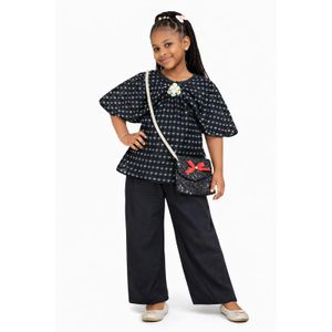 Other Ensemble fille deux pièces – Haut à manches papillon et pantalon bleu marine