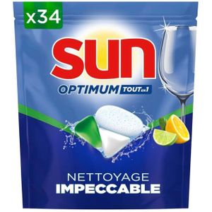 sun Détergent - Tablettes Lave-Vaisselle Optimum Tout en 1 - Parfum Citron & Agrumes - Sachet de 34 Capsules