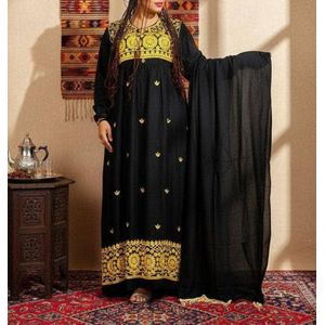 Robe simple en coton + voile adapté à votre corps et confortable, Noir longue manche