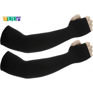 Une paire de manches anti-UV Ice avec trous pour les pouces pour hommes et garçons, couverture de bras de compression rafraîchissante UV, manche de sport extérieure -NOIR