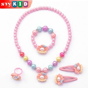 STY Ensemble de bijoux pour filles 5 pièces coquille thème colliers Bracelets anneaux pinces à cheveux pour enfants bijoux pour enfants