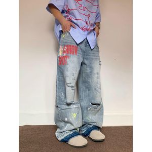 CALLIARA CALLIARA Men's Light Blue Distressed Ripped Jeans - Loose Wide-Leg Fit