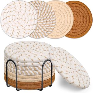 8 sets de table en corde de coton tressée pour la cuisine, sets de table en paille tressée à la main, sets de table isolants thermiques pour bols, casseroles et poêles - tons marron