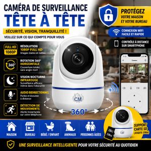 Caméra de Surveillance WiFi Intelligente 360° Full HD 1080P – Vision Nocturne, Détection de Mouvement, Audio Bidirectionnel