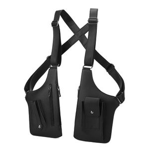 Sacoche Harnais Double Épaule en Cuir PU Style Tactique & Anti-Vol couleur noir hyper solide