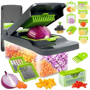 Hachoir à légumes, Hachoir à aliments, Hachoir alimentaire multifonctionnel professionnel 16 en 1, Hachoir à légumes avec récipient, Trancheur de légumes, Coupe-diceur, Salade, Hachoir à ail, Outils de cuisine essentiels (gris)
