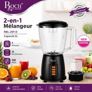Roch Blender - Mixeur qualité 2 en 1 – RBL-209-D - 1.5 L - 300 W- Garantie 3 Mois
