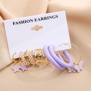 5 pièces boucles d'oreilles femme - Or/Violet