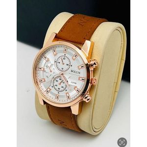 Montre Bracelet Homme en Simili Daim Marron - Cadran Cercle