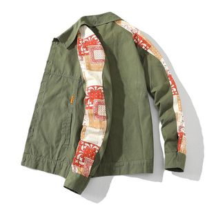 Veste en jean légère à manches patchwork Paisley pour hommes boutonnée décontractée Hip Hop Streetwear vert