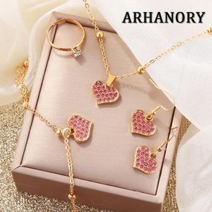 ARHANORY Collier, bracelet, boucles d'oreilles, bague, bijoux en forme de cœur, pendentif tendance, Chine, élégant - Or
