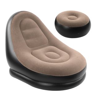 Flushrenic chaise gonflable, chaise gonflable portable avec repose-pieds, sofa gonflable à surface douce, chaise gonflable imperméable, sofa gonflable pour camping confortable (couleur café, sans pompe)