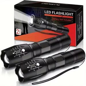 2 lampes frontales LED, lampe torche tactique lumineuse de 2000 lumen, haute luminosité, 5 modes, lampe torche étanche avec zoom variable