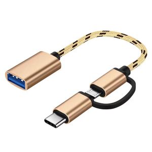Cable Adaptateur OTG 2-en-1 USB vers USB-C ou Micro-USB