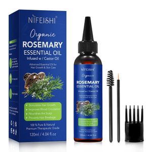 Huile Essentielle de Romarin Bio (120ml) Enrichie à l'Huile de Ricin – Sérum de Croissance Cheveux, Sourcils et Cils – Soin Fortifiant et Apaisant pour le Cuir Chevelu