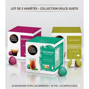 Nescafe Dolce Gusto Pack Découverte - Lot De 3 Variétés - 40 Boissons (Expresso, Cappuccino, Thé Marrakech)