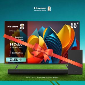 Hisense Tv 55 Pouces Smart Vidaa + Barre De Son HS1800 - 140 Watts - Garantie 12 Mois
