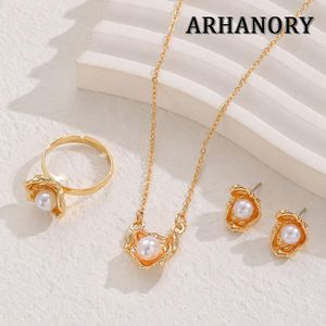 ARHANORY Set Bijoux Femme 3 Pièces Collier Pendentif Perle Fantaisie Chaîne Or