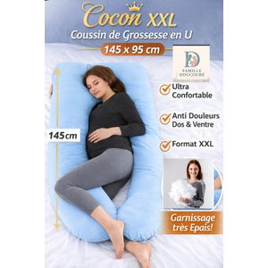 Nouveauté : Cocon Royal XXL – Coussin de Grossesse en U 145×95 cm – Très Bien Rempli – Anti Douleurs Dos, Ventre & Jambes – Confort Total Nuit